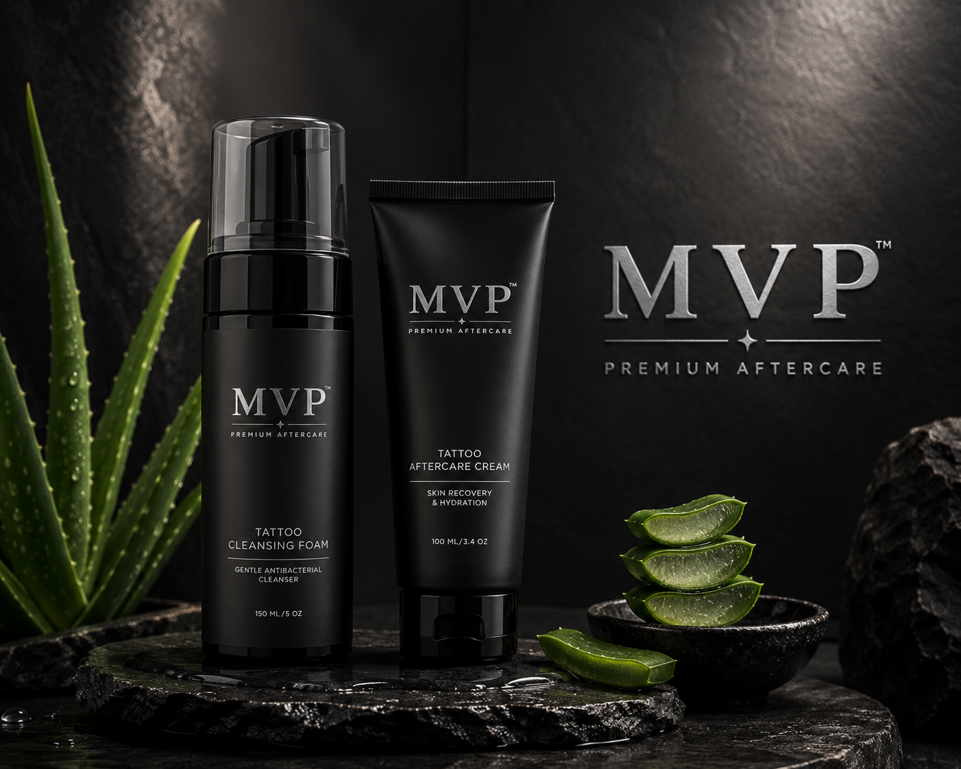 MVP After Care products on volcanic stone